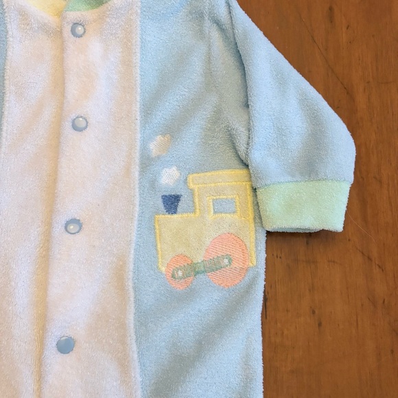 Vintage Little Me Pastel Pastel Terry Train Sleeper Footie Pajamas Size 6 Months - Picture 3 of 5